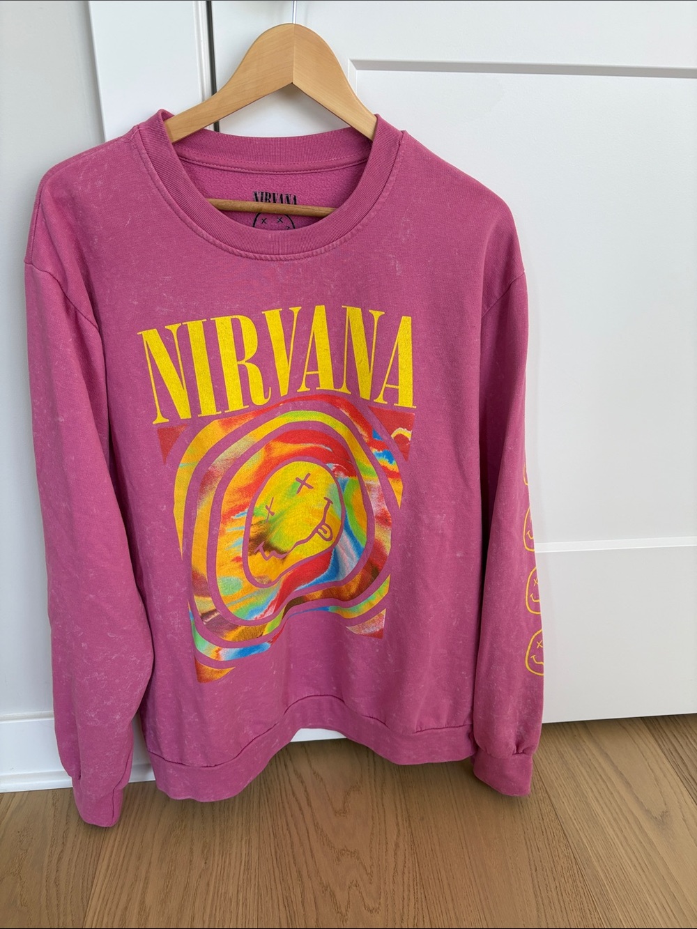 NIRVANA Magenta Crewneck with Yellow Logo